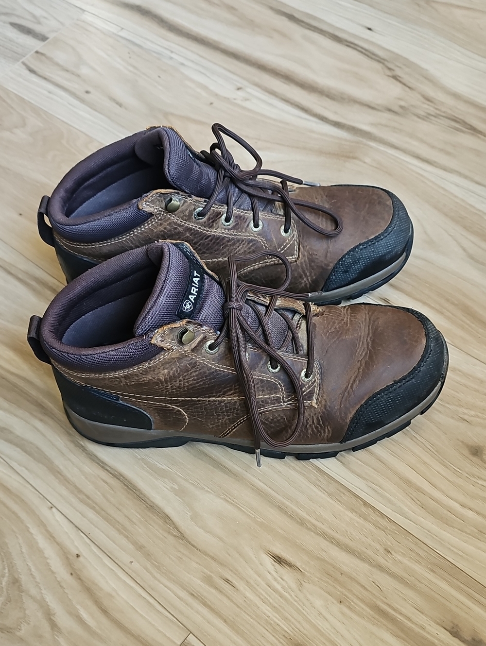 Ariat Brown Leather Lace-Up Work Boots with Black Toe Caps